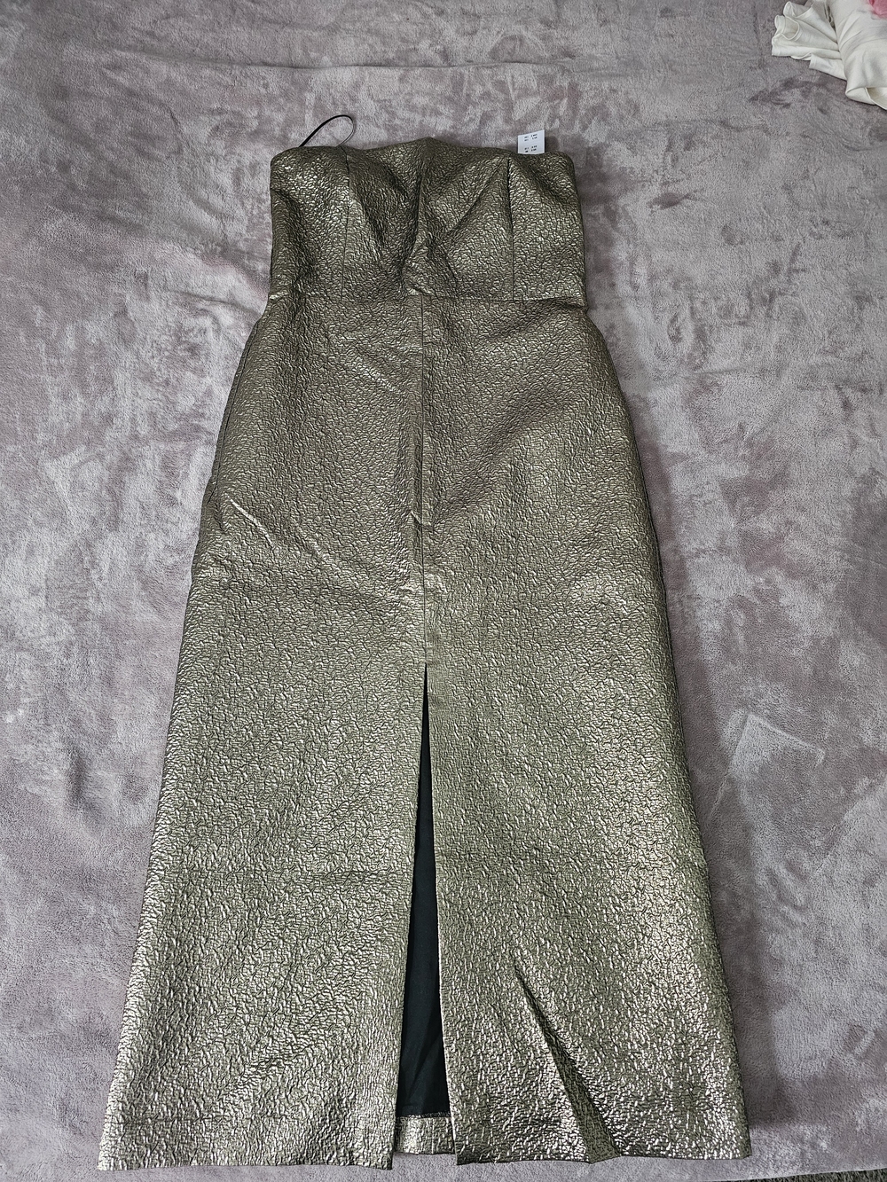 Abercrombie & Fitch Metallic Gold Strapless Midi Dress